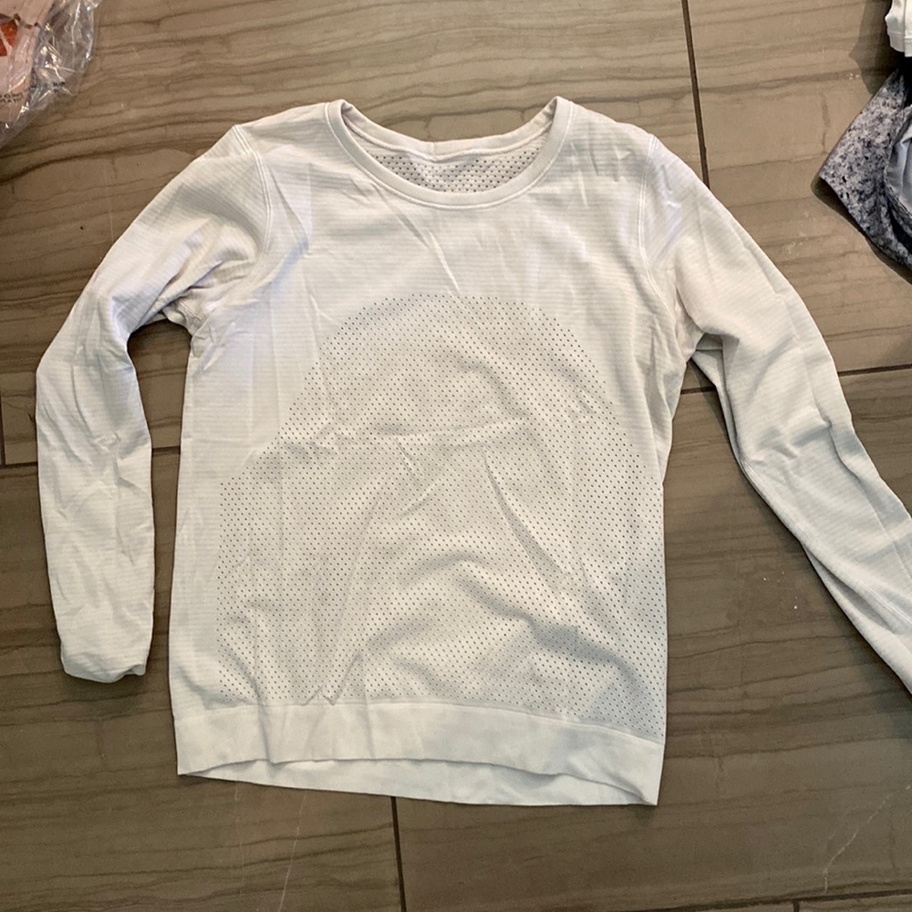 White LuluLemon long sleeve workout shirt